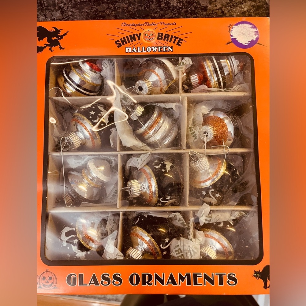 Christopher Radko Shiny Brite Halloween Glass Ornaments - Orange, Black, Silver